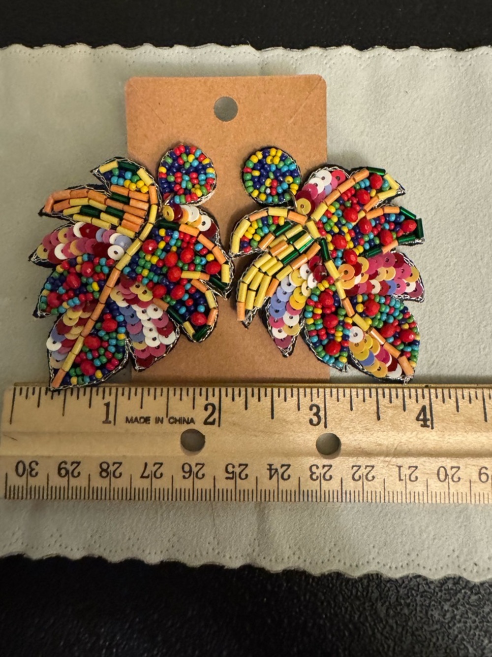 Colorful Beaded Leaf Statement Carnival Earrings